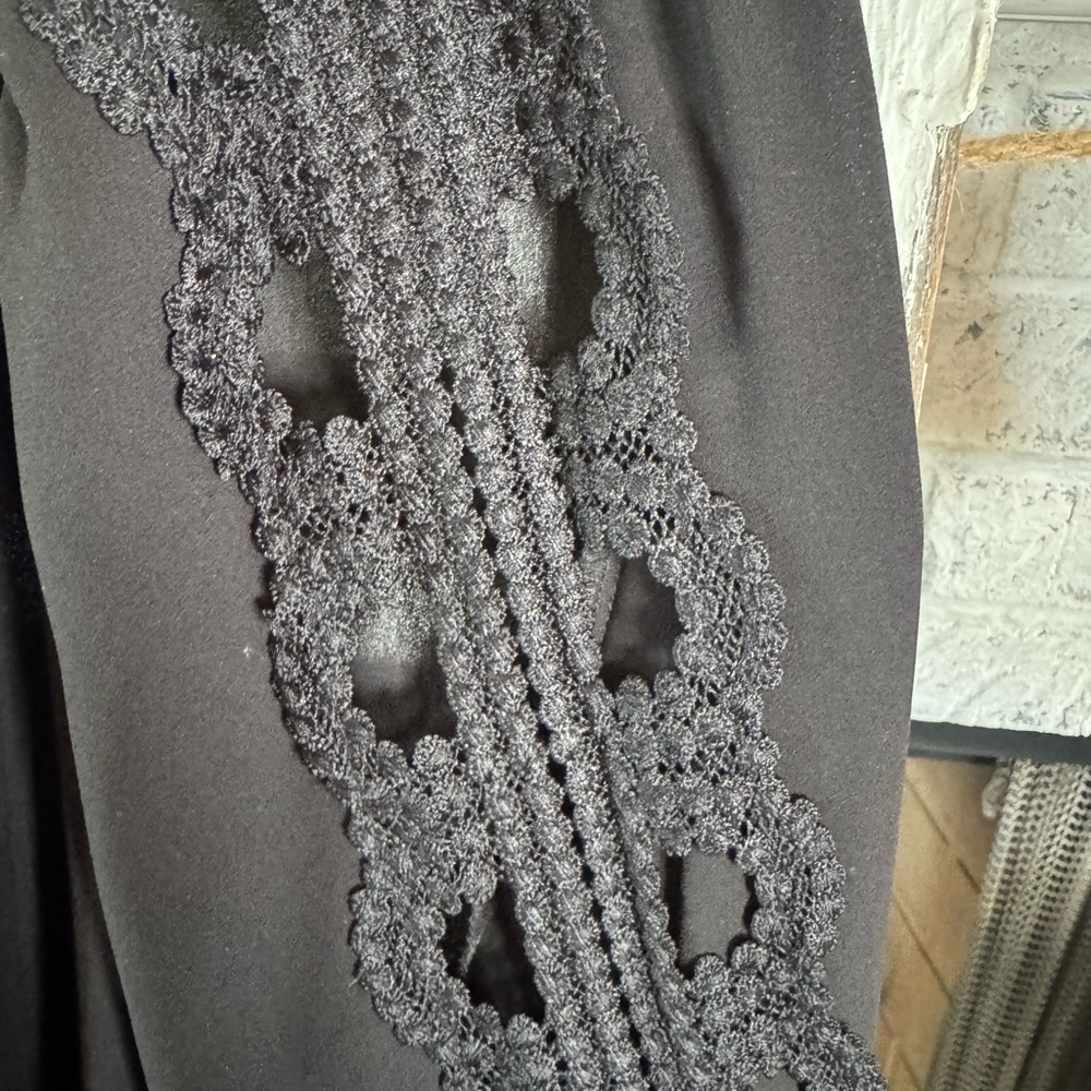 Elie. Elie Tahari Black Crochet Sleeve Blouse - Picture 5 of 8